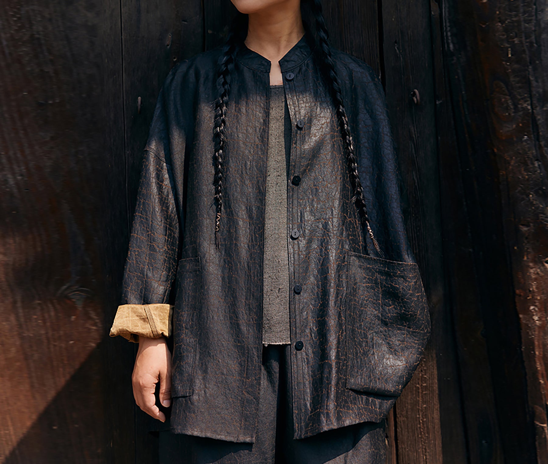 edoa Cracked Mud Silk Oriental Shirt 