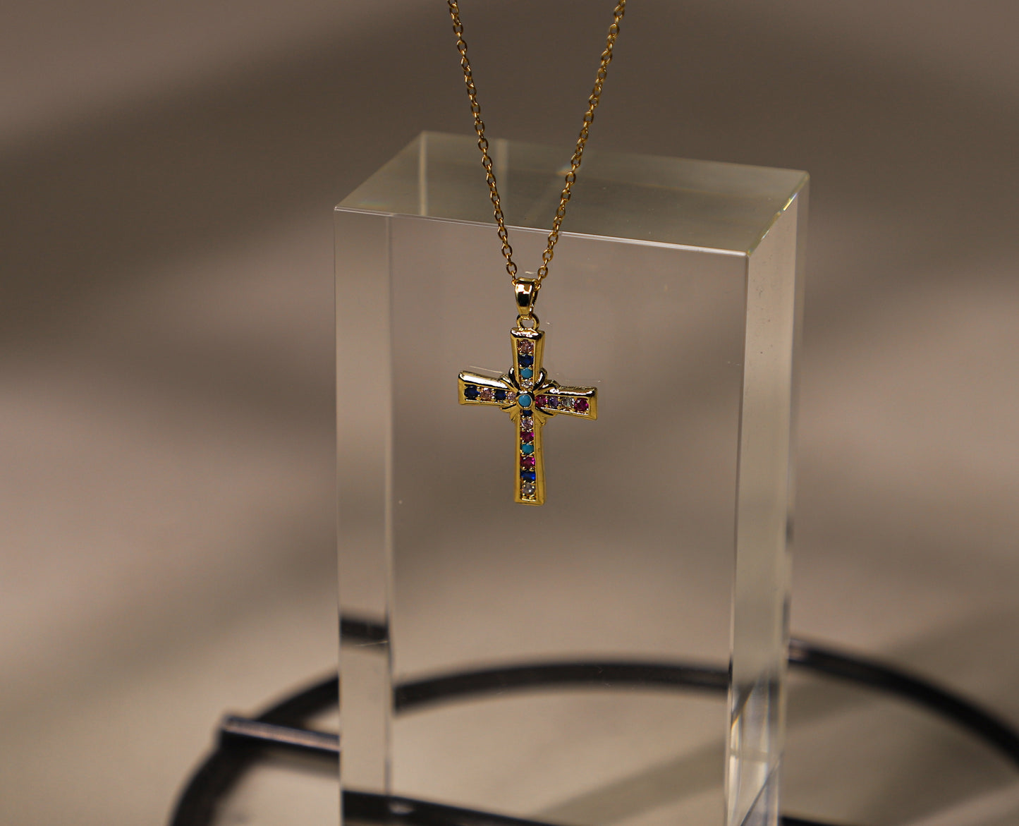 edoa Vivid Minimalist Dainty Multi-Gemstone Cross Necklace