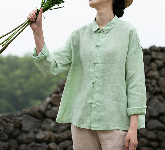 edoa Washed Linen Modified Cheongsam Blouse