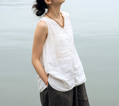 edoa Linen Sleeveless Swing Top