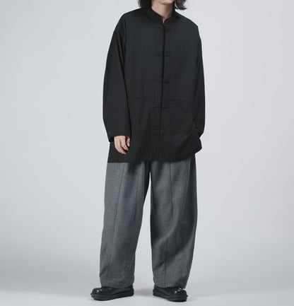 edoa Casual Loose fit Chinese Style Stand Collar Thin Woolen Kung Fu Over Shirt