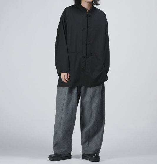edoa Casual Loose fit Chinese Style Stand Collar Thin Woolen Kung Fu Over Shirt