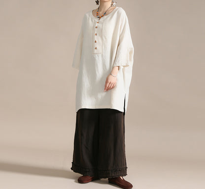 edoa Oversized Heavy Weight Natural Flax Linen Tunic