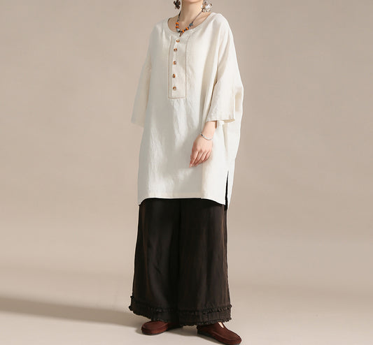 edoa Oversized Heavy Weight Natural Flax Linen Tunic
