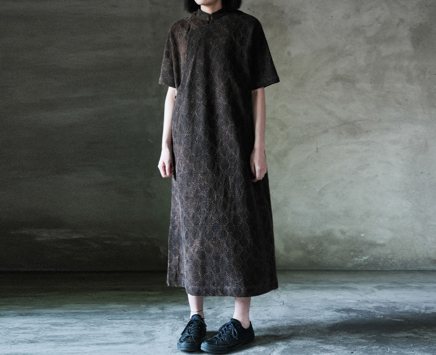 edoa Mud Tussah Silk jacquard Cheongsam Dress