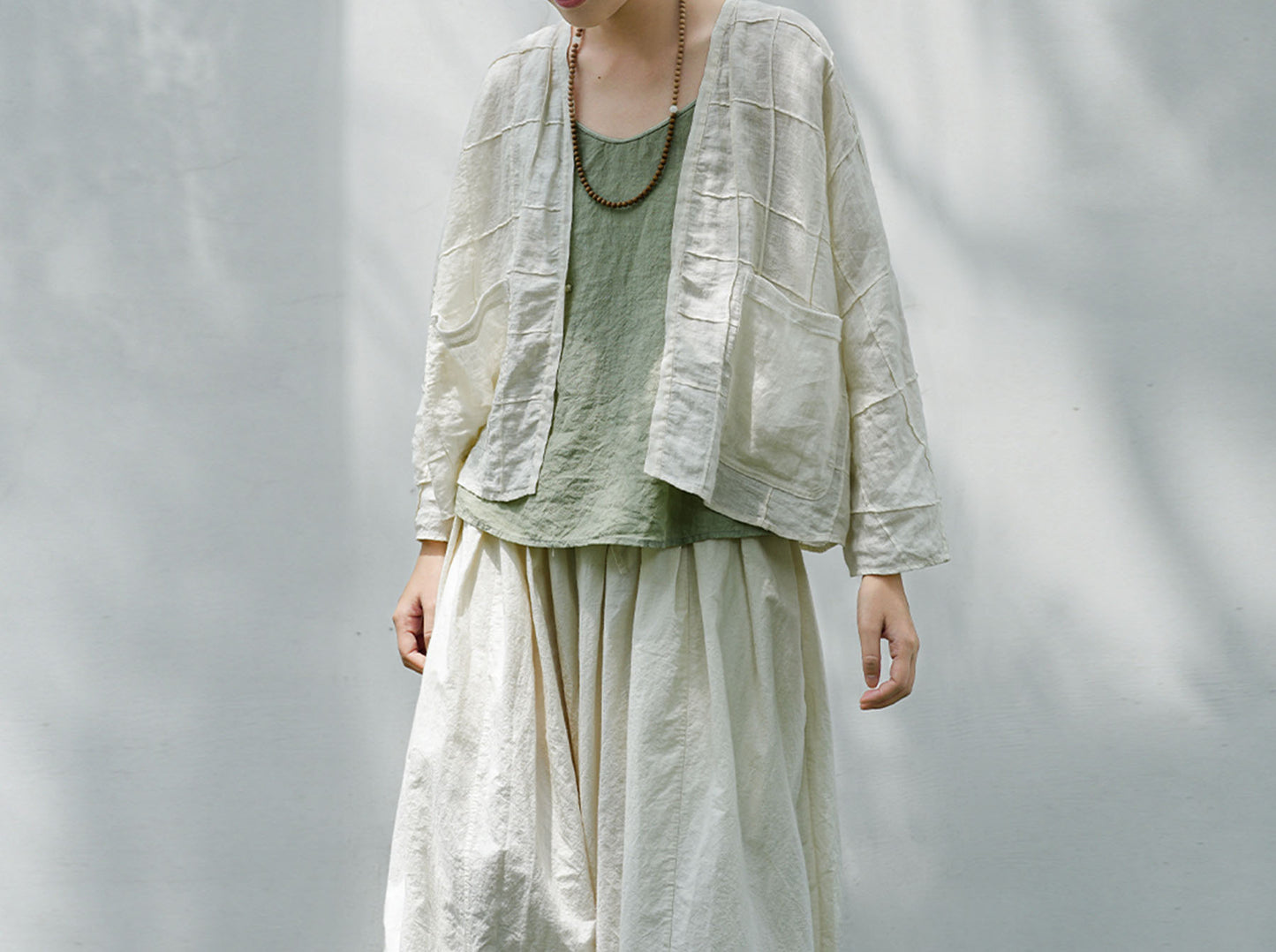 edoa Check Pin Tucked Thin Linen Shirt 