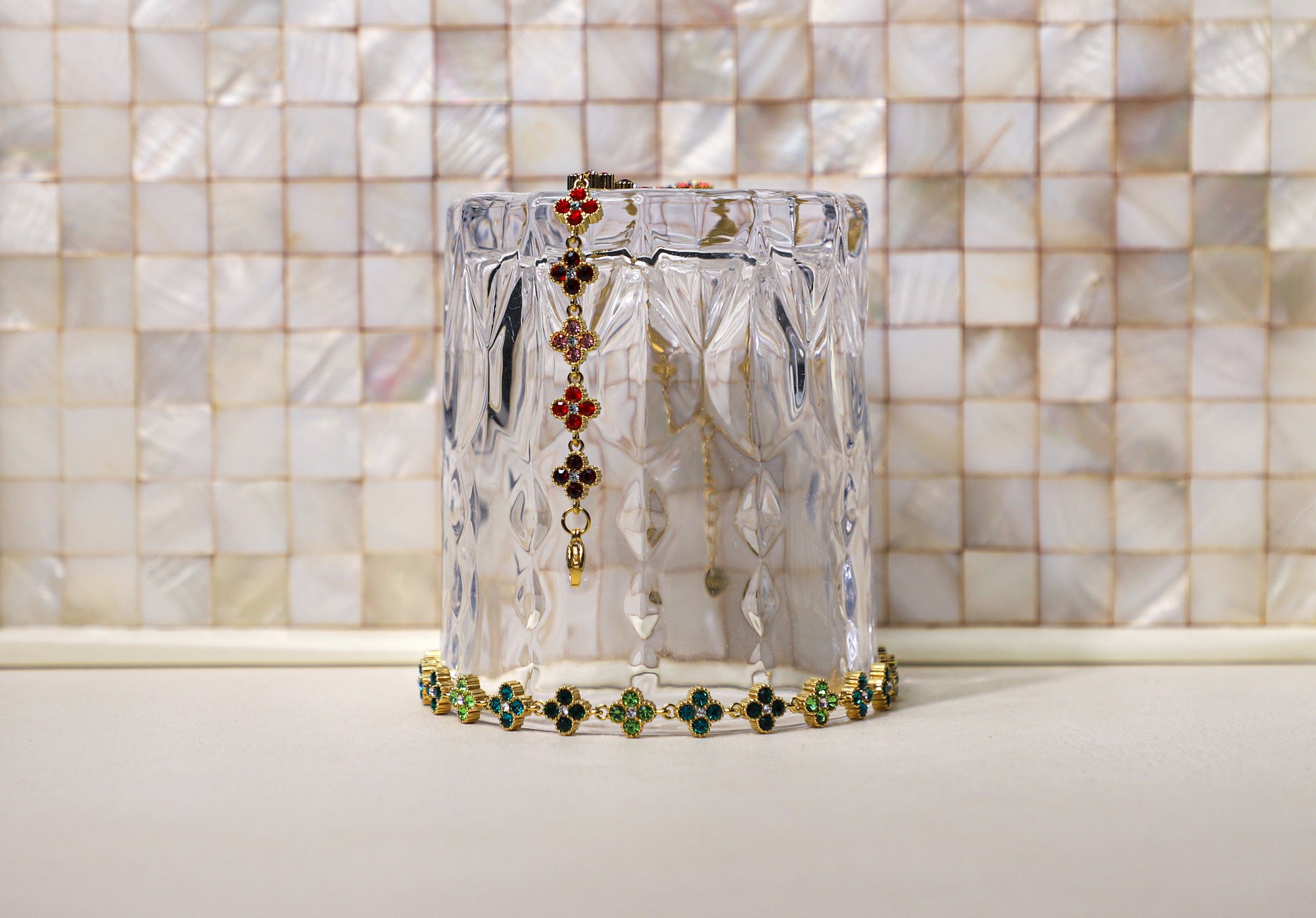 edoa French Chic Gemstone Vintage Clover Bracelet