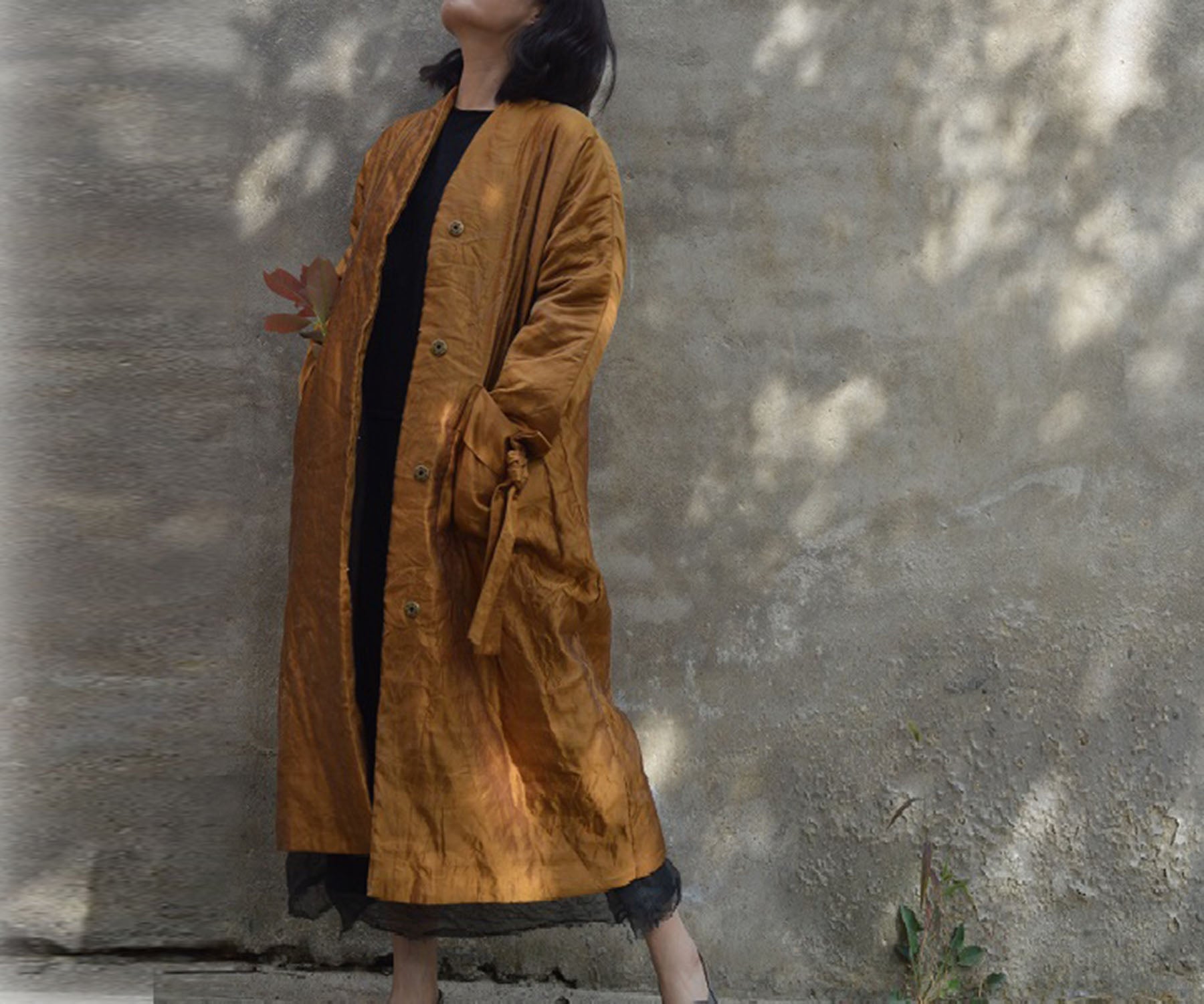 edoa Distressed Dupioni Silk Quilted Coat