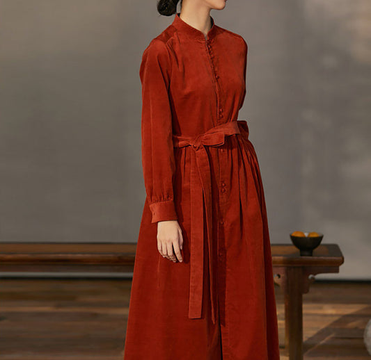 edoa Cotton Corduroy Vintage Inspired Long Dress