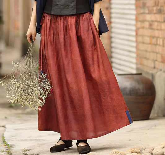 edoa Cracked Mud Silk Patchwork Maxi Skirt
