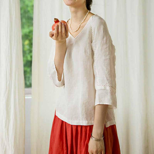 edoa Off White Linen Blouse