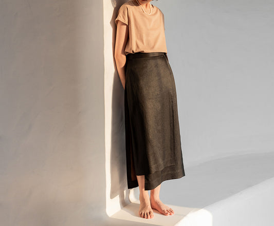 edoa Mud Silk Crepe Satin Wrap Skirt 