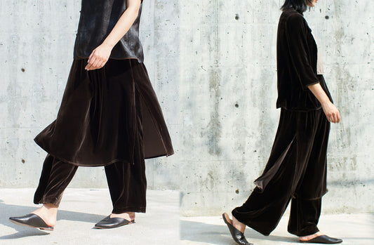 edoa Silk Velvet Skirt Pants 