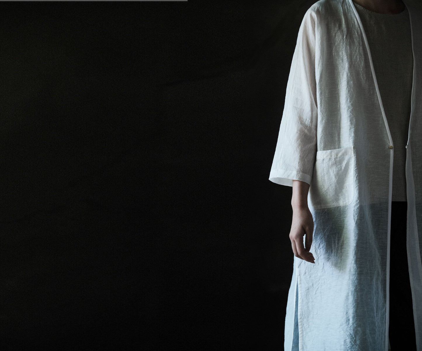 edoa Silk Linen Blend 3/4 Sleeve Dust Coat 