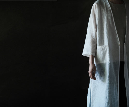 edoa Silk Linen Blend 3/4 Sleeve Dust Coat 