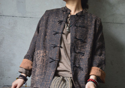 edoa Cracked Mud Silk Short Chinese Jacket