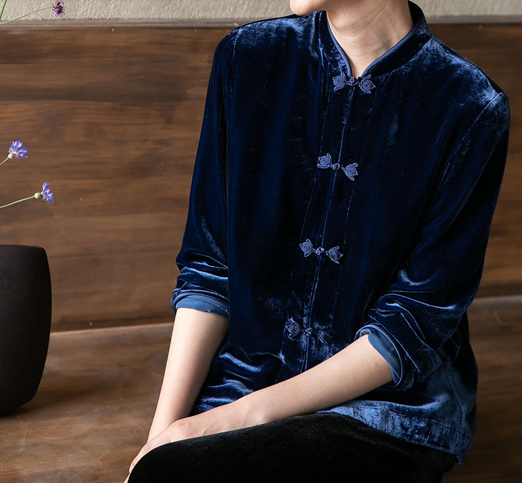 edoa Silk Velvet Chinese Blouse 