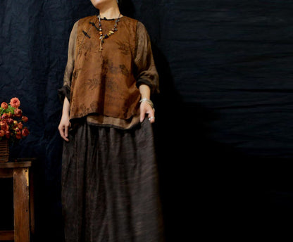 edoa Mud Silk Rayon Blend Jacquard Chinese Vest