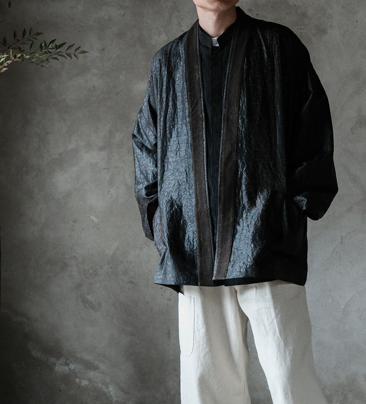 edoa Cracked Mud Silk Haori Jacket
