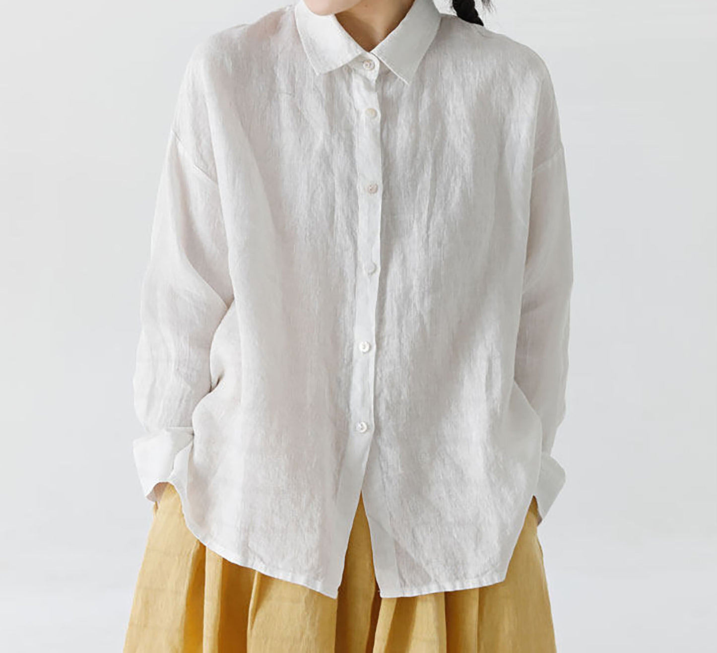 edoa Classic White Linen Collar Shirt