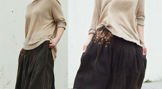 edoa Mud Tussah Silk Skirt with Hand Embroidery 