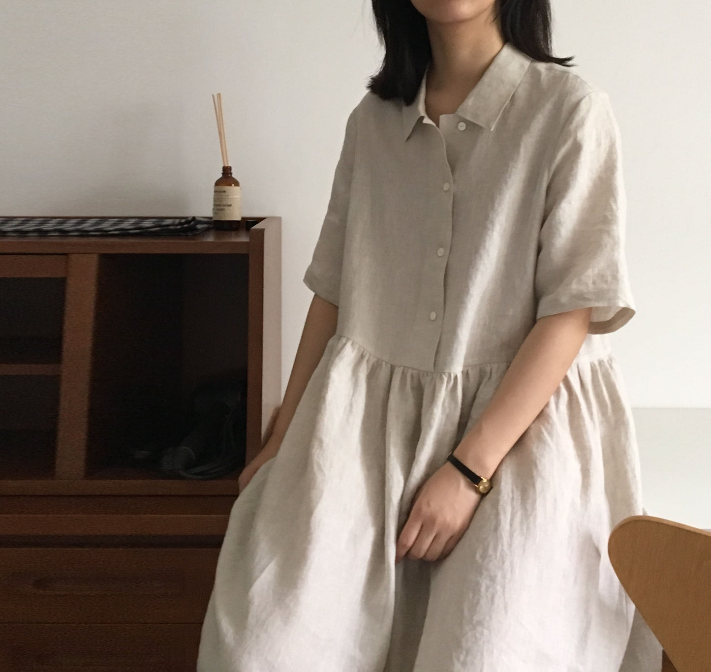 edoa Flax Linen Half Sleeve Field Dress 