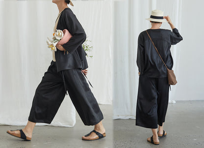 edoa Loose Mud Silk Wide-leg Pants