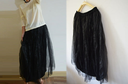 Black Silk Organza Skirt sk0058 A198
