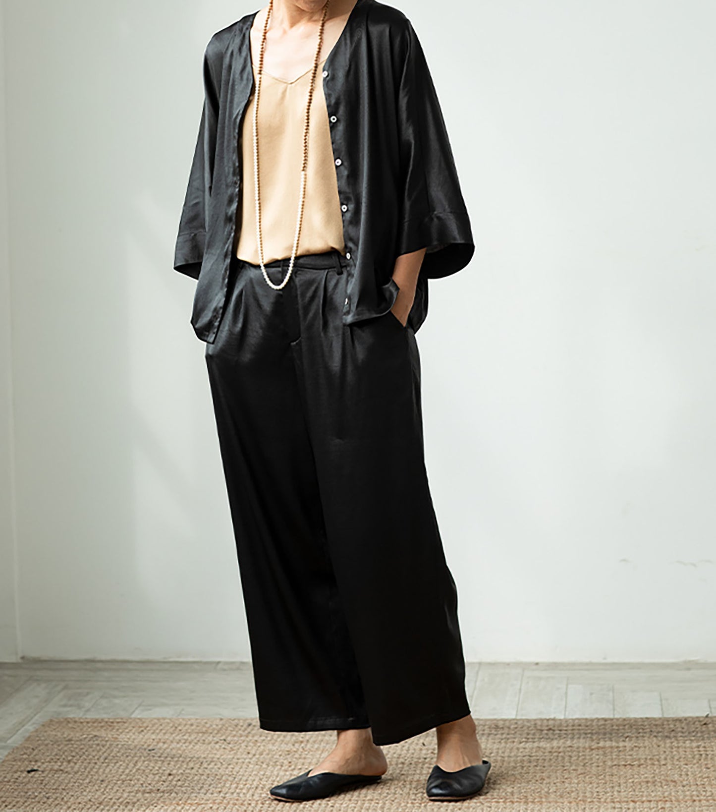 Mud Silk Charmeuse Wide-leg Pleated Pants pa0167 D092