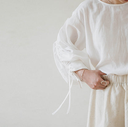 edoa Linen Blouse with Drawstring Sleeves