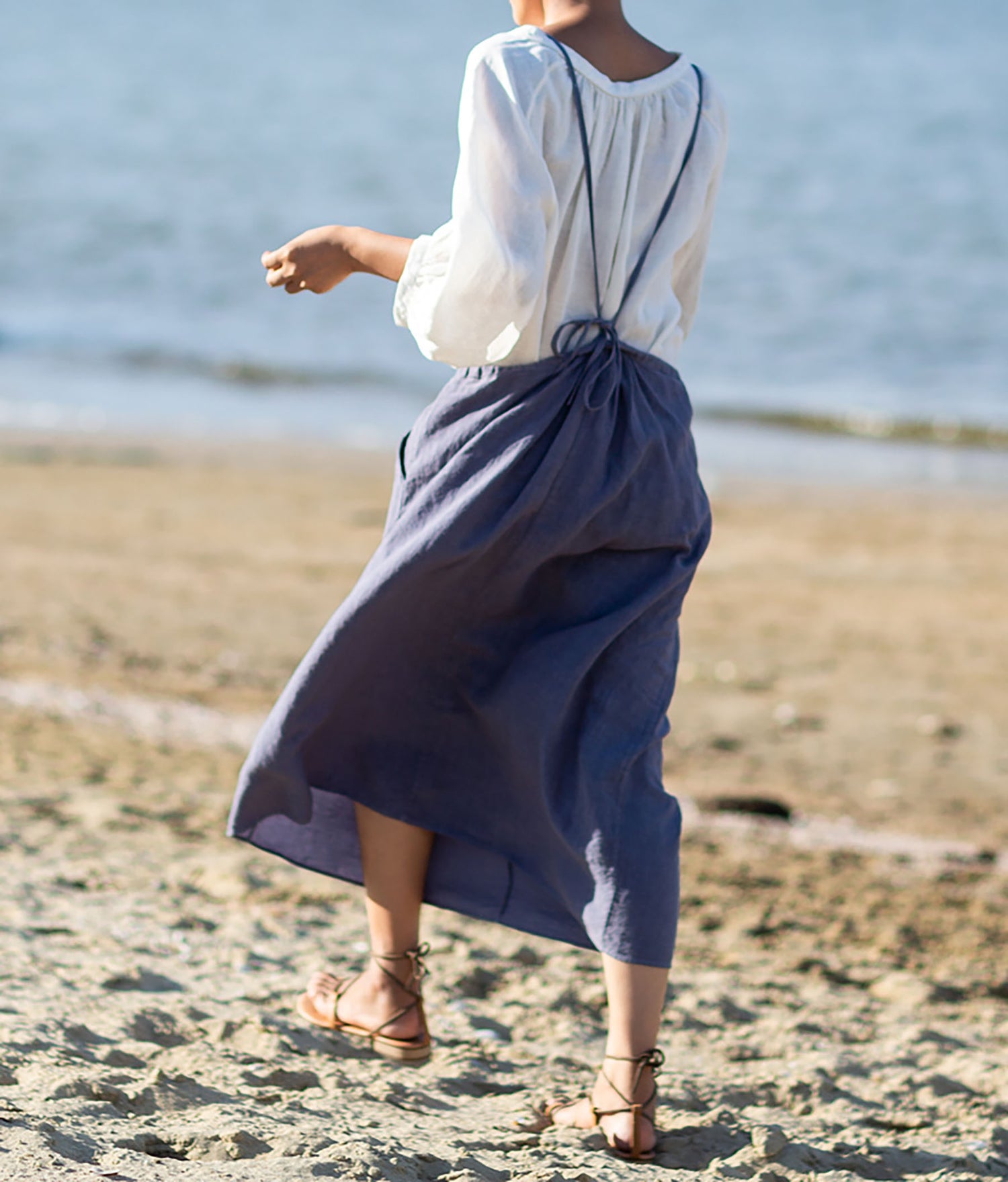 edoa Washed Linen Suspender Skirt