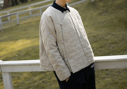 edoa Collarless Flax Linen Goose Down Chinese Jacket 