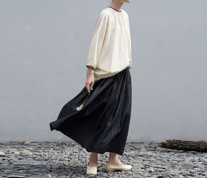 edoa Black Dupioni Tussah Silk Skirt