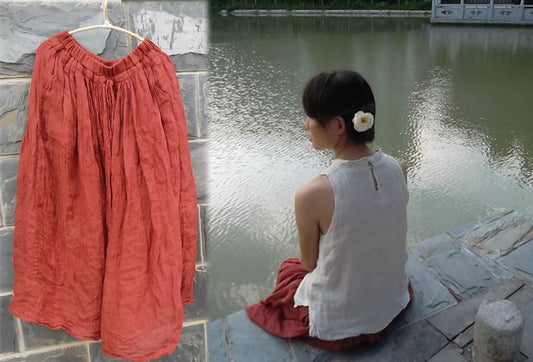 edoa Long Layered Textured Linen Gauzy Maxi Skirt