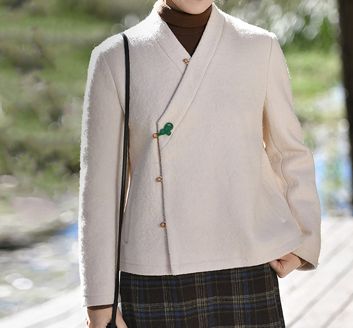 edoa Winter Boiled Wool Short Chinese Coat