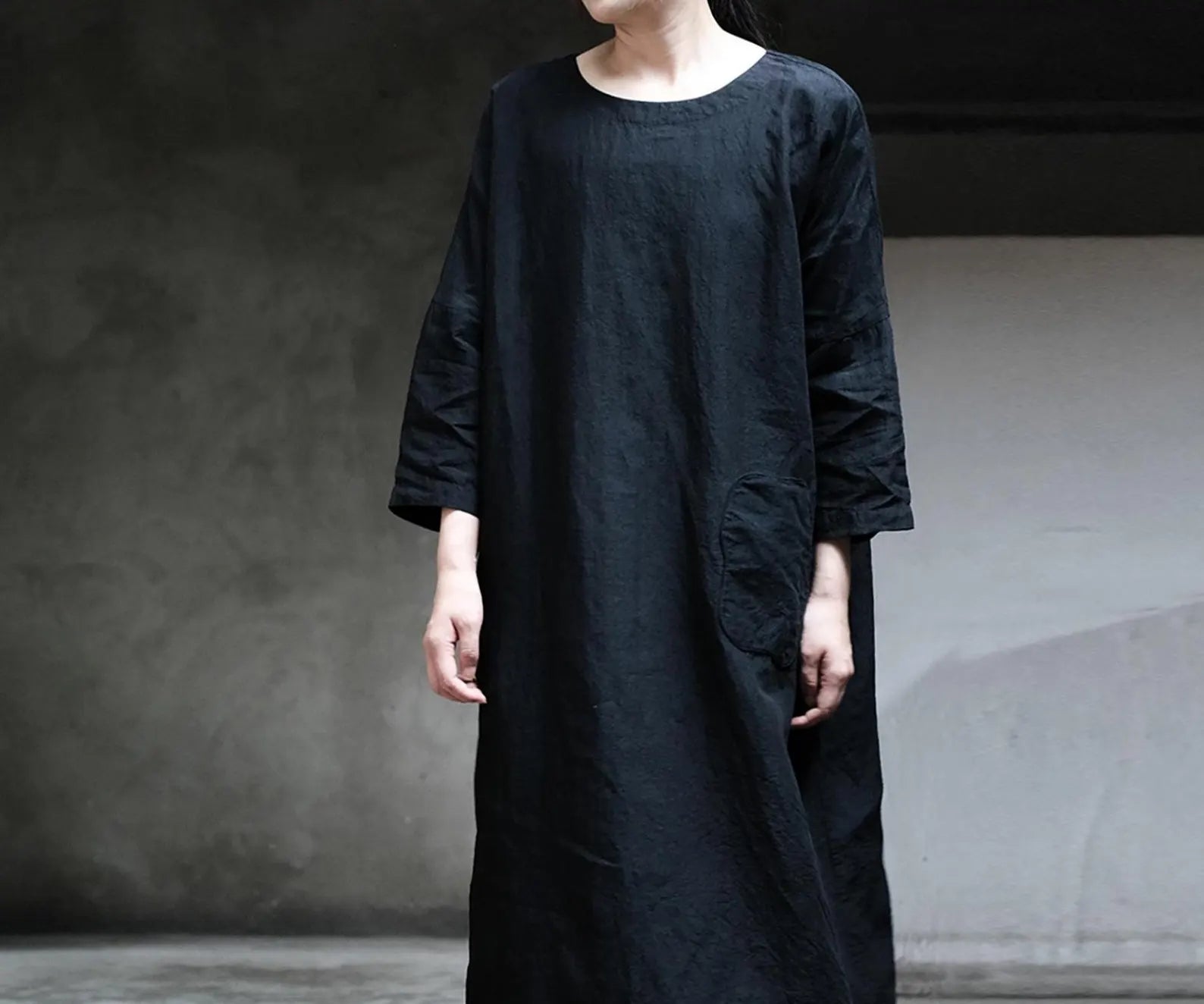 edoa Linen Tie-back Pullover Kaftan Dress