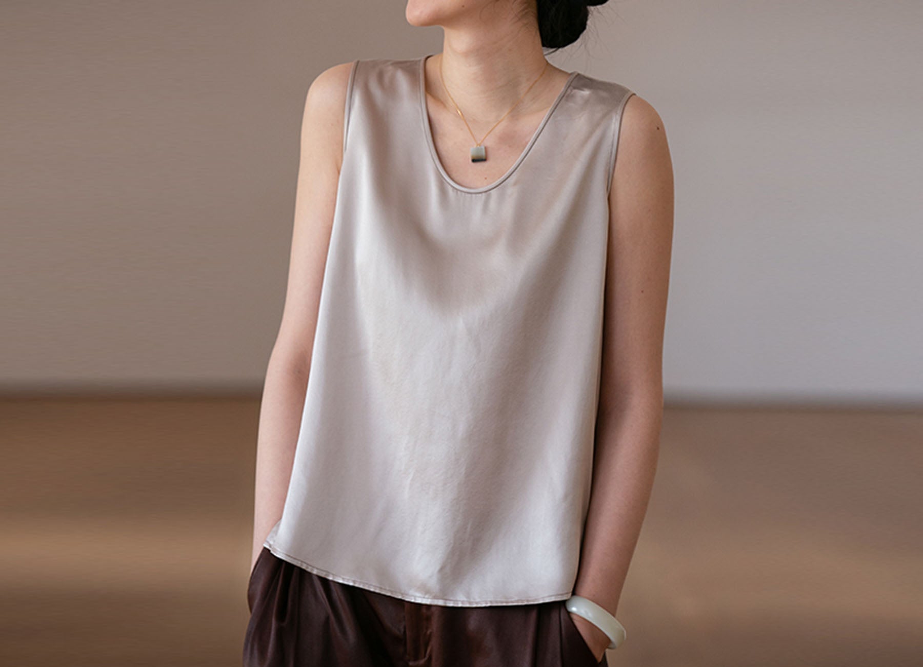 edoa Pure Silk Satin Tank Top