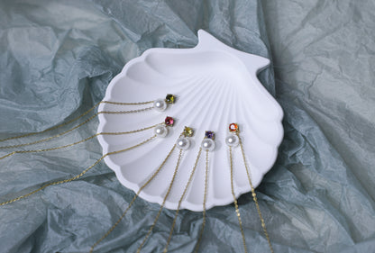 edoa Peal and Birthstone Duo Clavicle Chain
