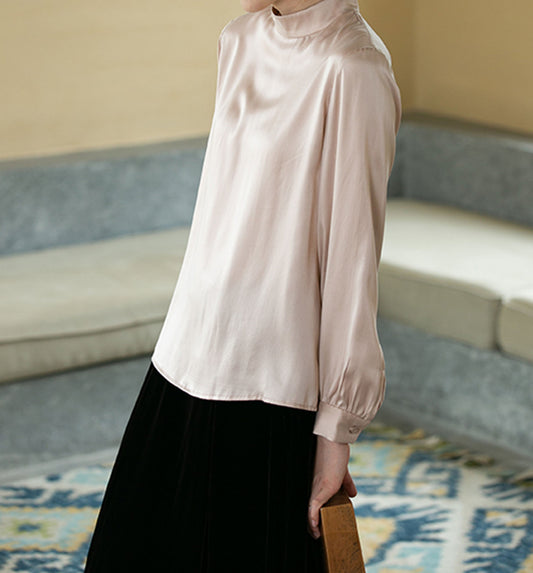 edoa Silk Satin High Collar Blouse