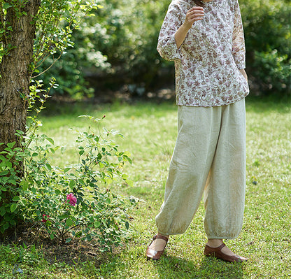 edoa Flax Linen Elasticated Waist Lantern Pants