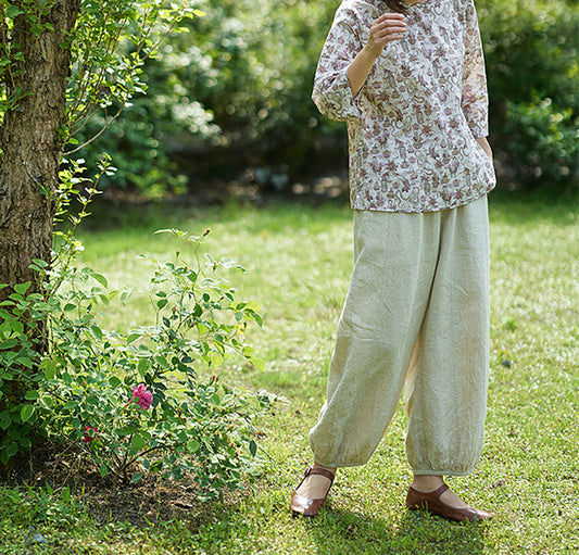 edoa Flax Linen Elasticated Waist Lantern Pants