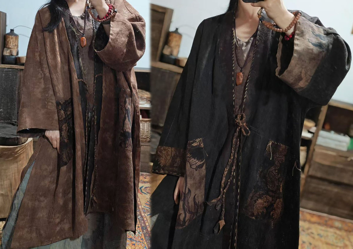 Reversible Mud Silk Linen Blend Jacquard Kimono Coat co0244 X336