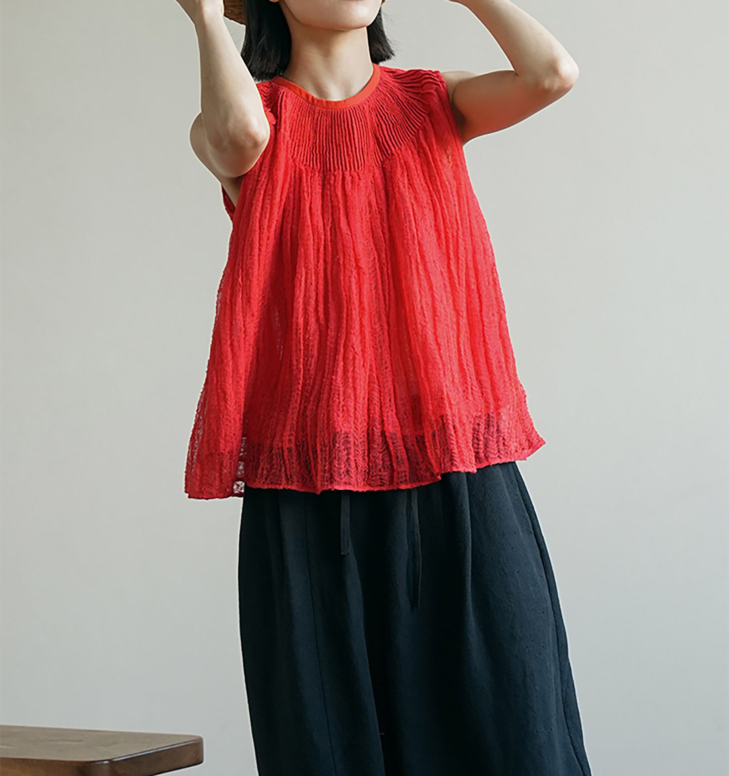 edoa Crushed Linen Pintucked Tank Top