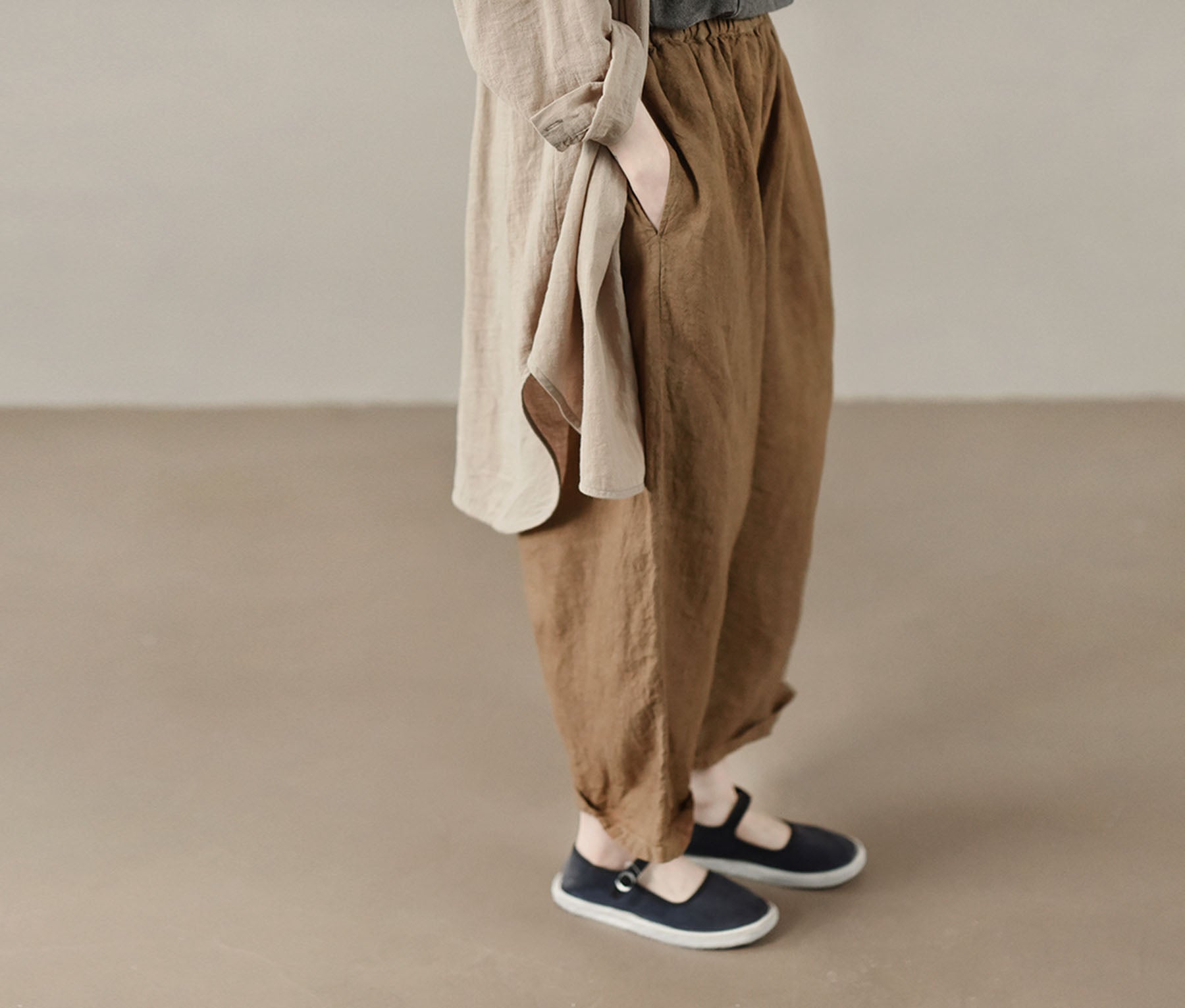 edoa Tapered Boyfriend Heavy Weight Washed Linen Pants