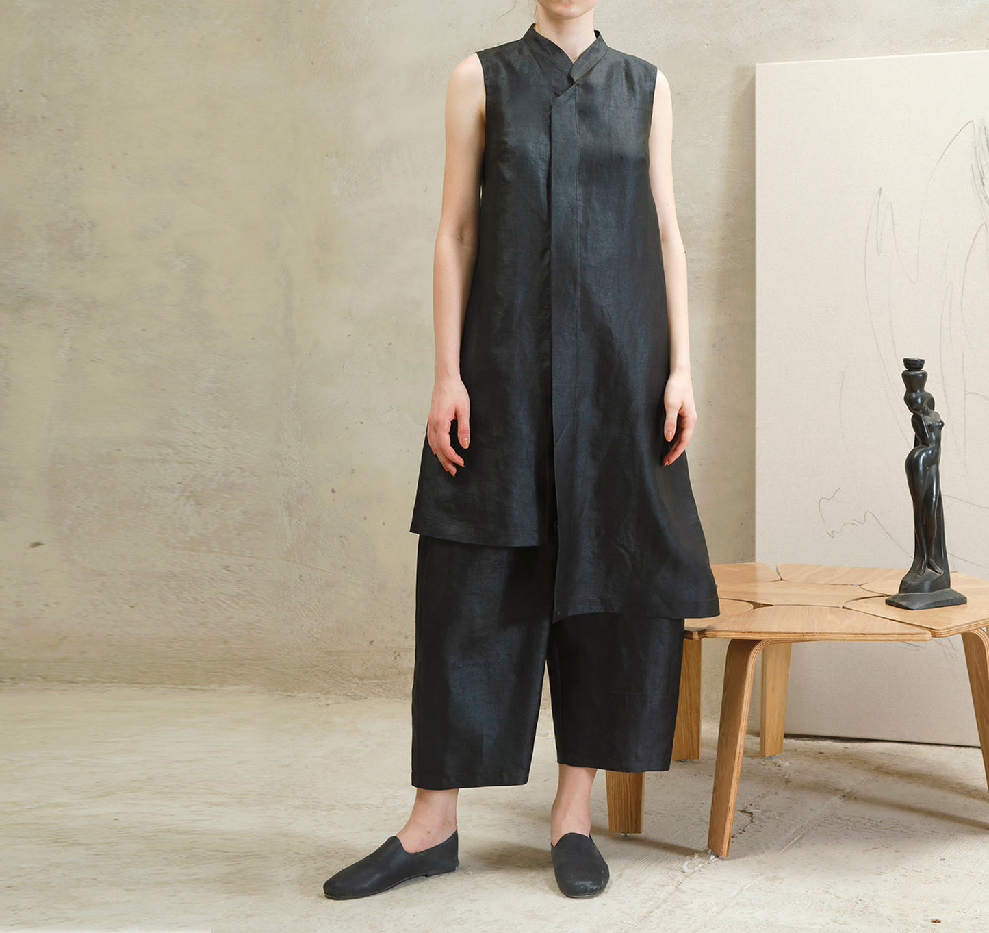 edoa Asymmetrical Mud Silk Qipao