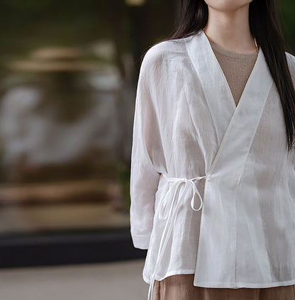 edoa White Gauzy Ramie Hanfu Jacket 