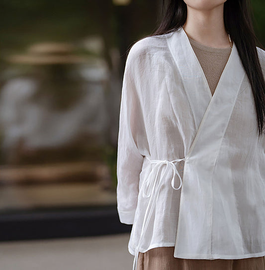 edoa White Gauzy Ramie Hanfu Jacket 