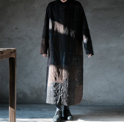 edoa Mud Tussah Silk Goose Padded Patchwork Gown