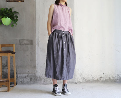 edoa Pleated Linen Midi Skirt