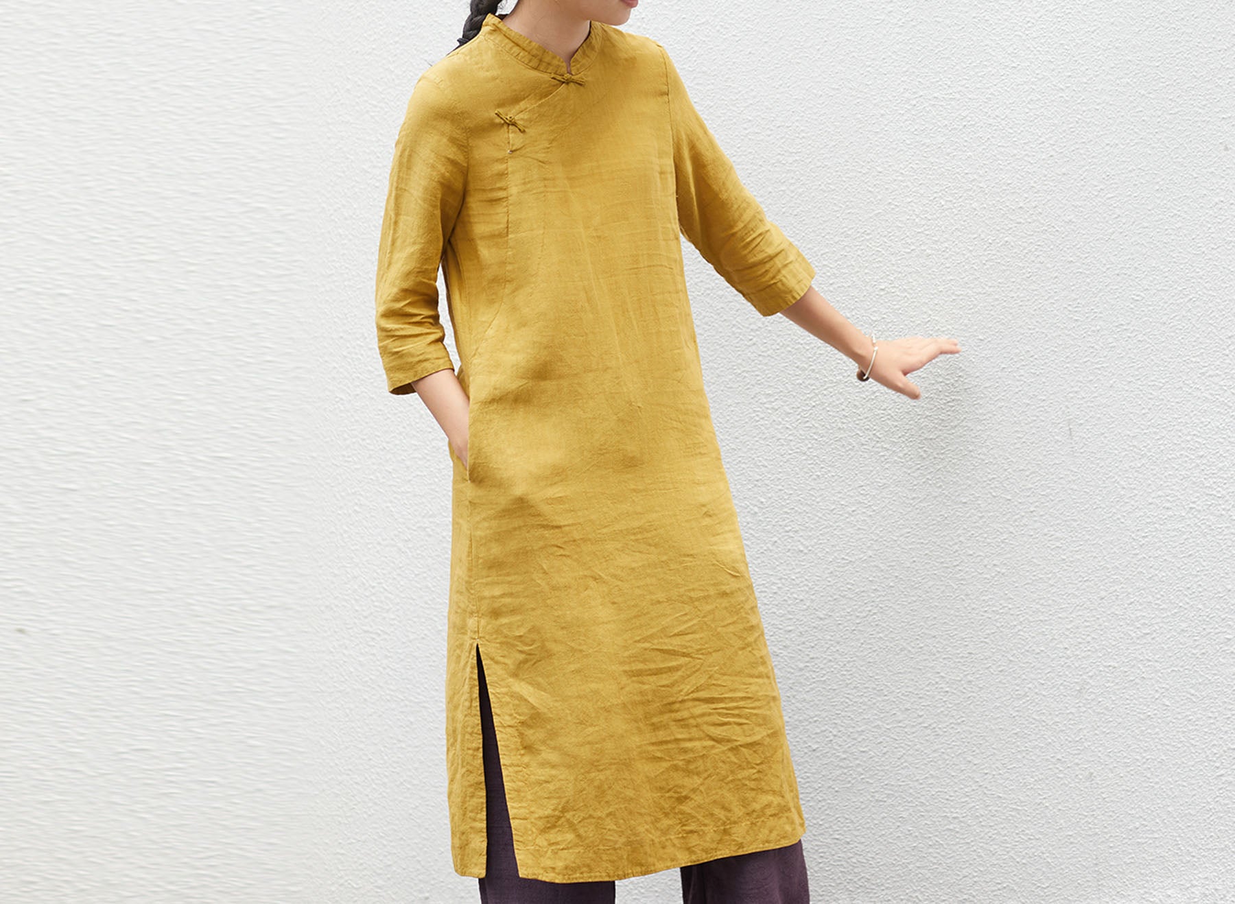 edoa French Linen Qipao Dress